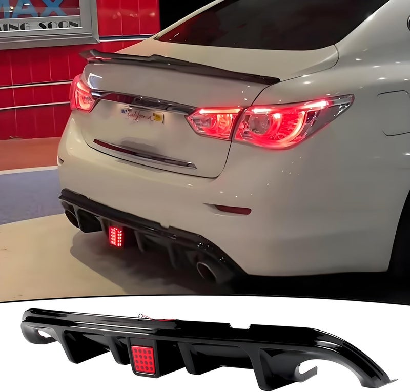 NeespoC Rear Diffuser W/LED Brake Light Compatible with Infiniti Q50 2014 2015 2016 2017,Add-on Body Kit Rear Bumper Lower Lip Splitter Exterior Accessories (Gloss Black) - Image 1